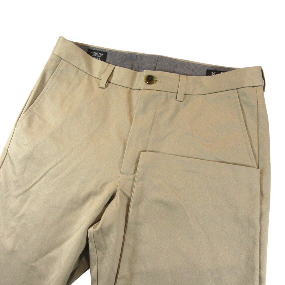 Nordstrom Mens Chino Pants 33 x 30 Khaki Tan 100% Cotton Flat Front Wrinkle Free